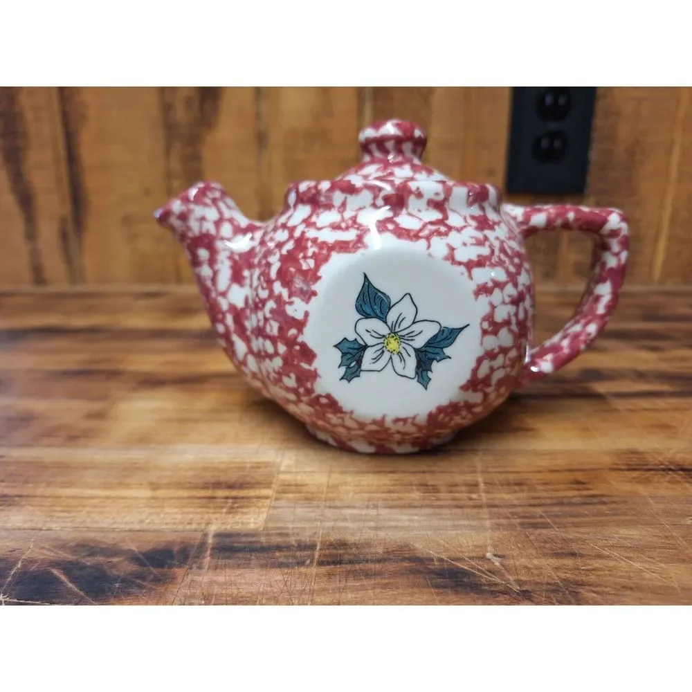 Roseville Rose Spongeware Pottery Workshops of Gerald Henn Mini Tea Pot‎